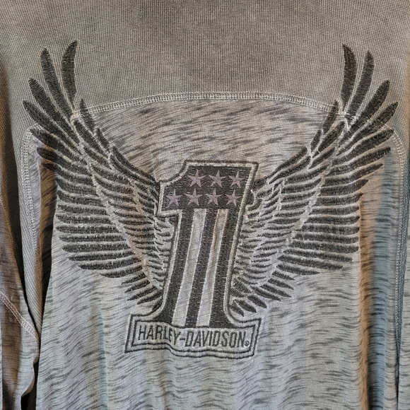 Harley-Davidson Gray Burnout Henley Long Sleeve Shirt - Picture 7 of 9